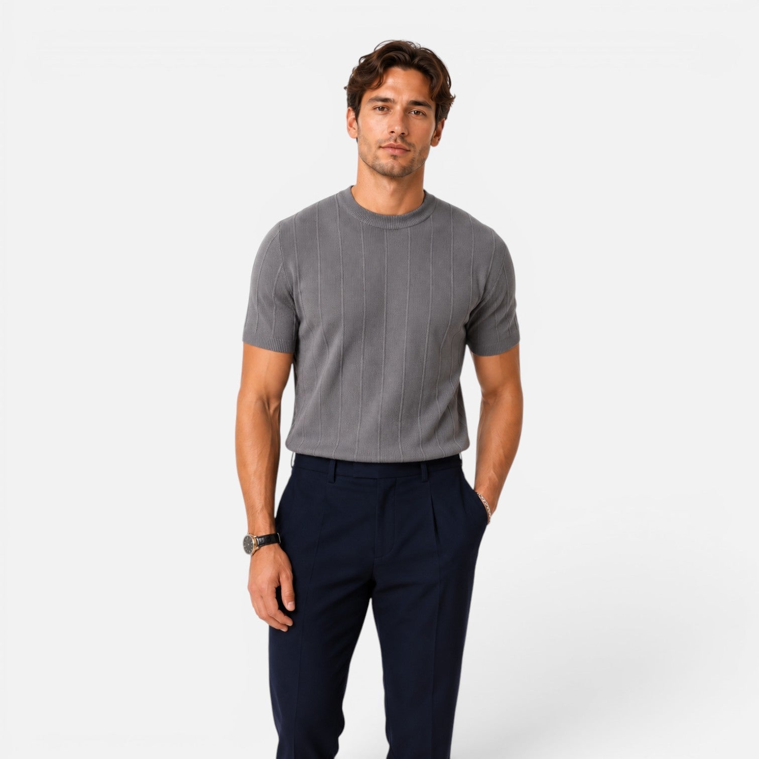 Men's Lightweight Knitted T-Shirt - Slim Fit Summer Casual Wear