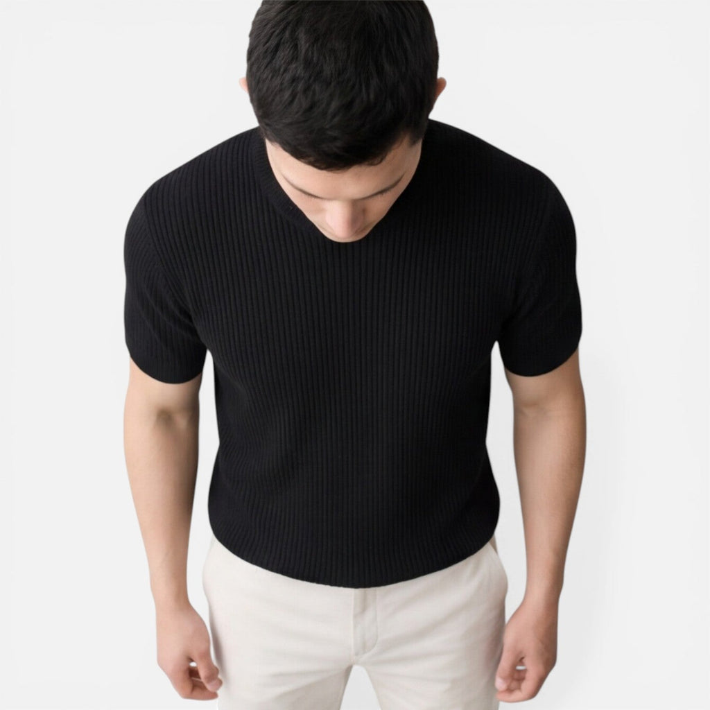 Men's Lightweight Ribbed Knit Slim Fit T-Shirt for Summer Wear