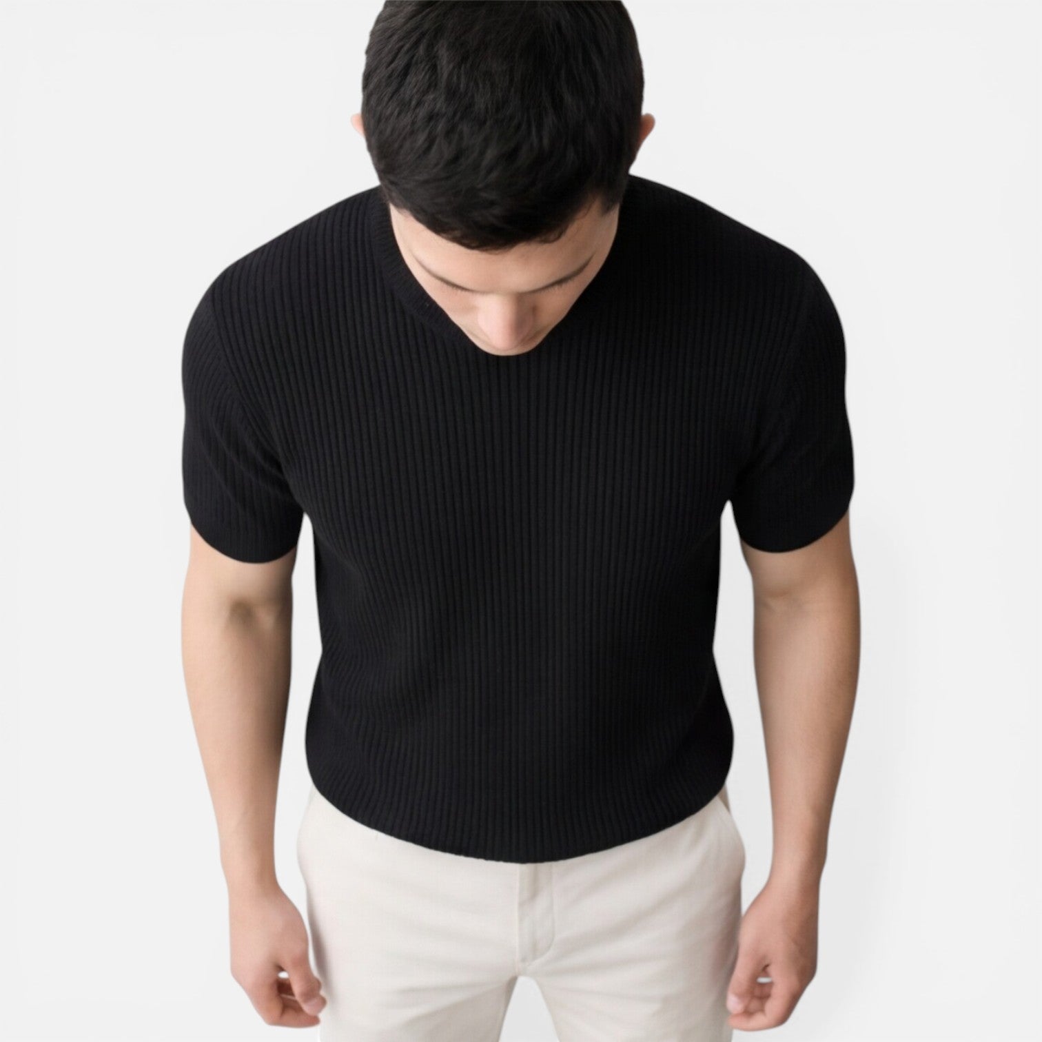 Men's Lightweight Ribbed Knit Slim Fit T-Shirt for Summer Wear