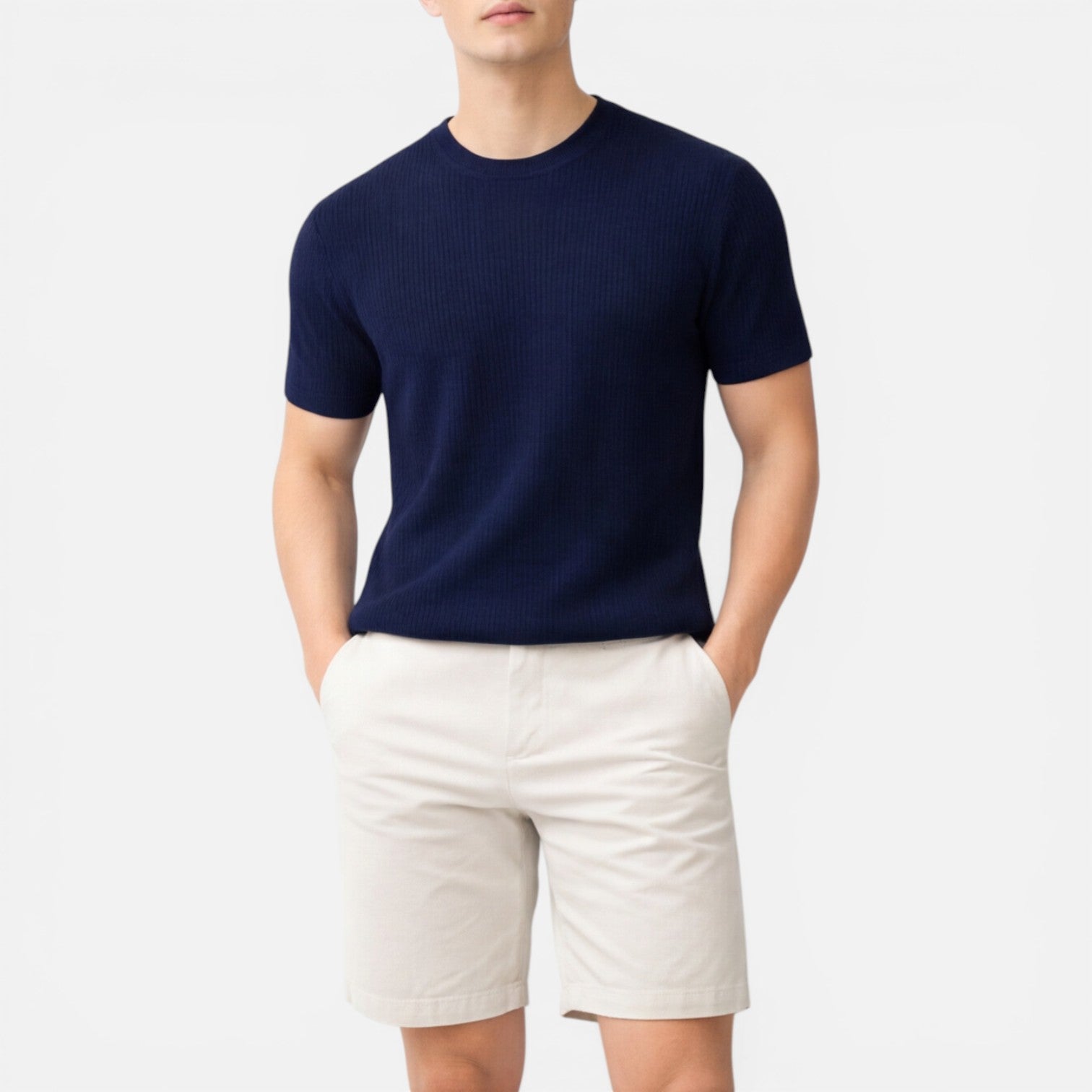 Men's Lightweight Ribbed Knit Slim Fit T-Shirt for Summer Wear