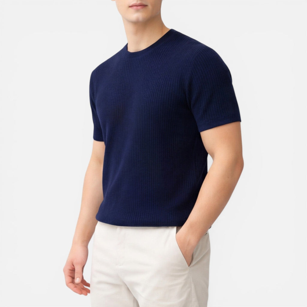 Men's Lightweight Ribbed Knit Slim Fit T-Shirt for Summer Wear