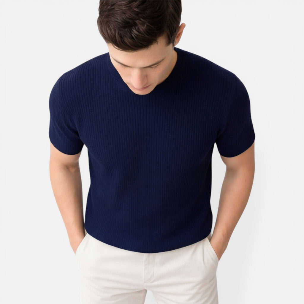 Men's Lightweight Ribbed Knit Slim Fit T-Shirt for Summer Wear