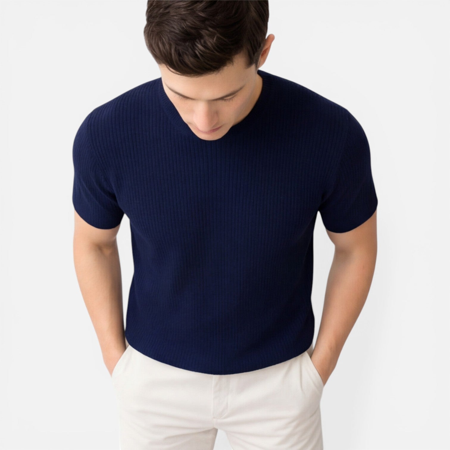 Men's Lightweight Ribbed Knit Slim Fit T-Shirt for Summer Wear
