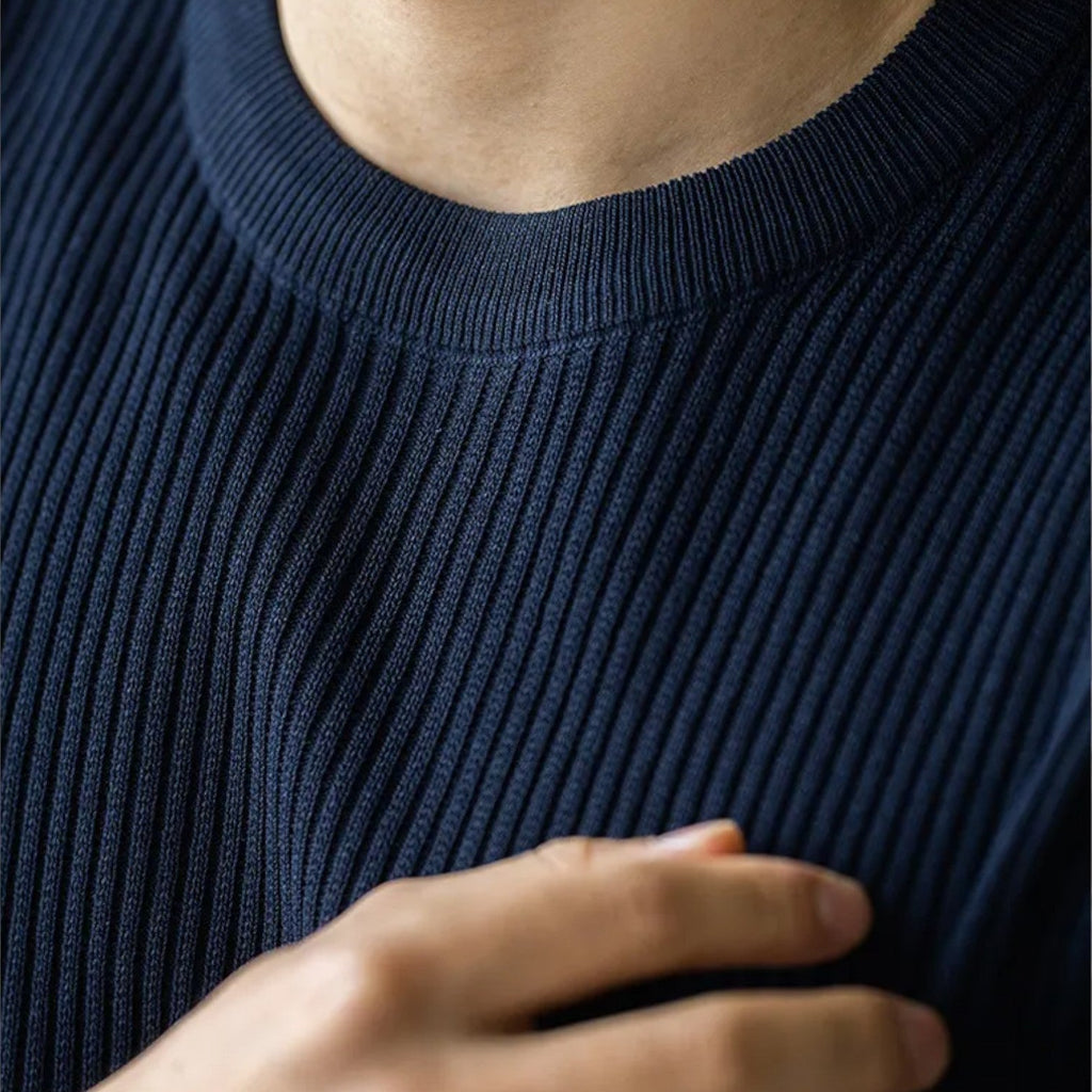 Men's Lightweight Ribbed Knit Slim Fit T-Shirt for Summer Wear