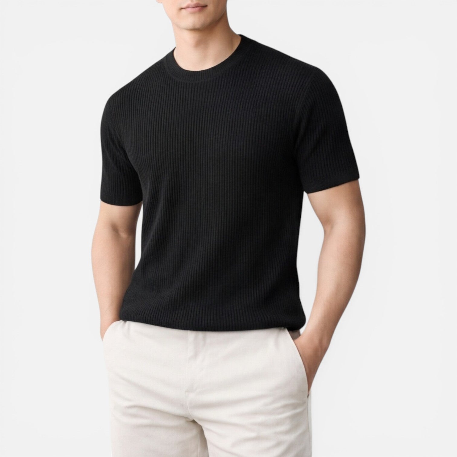 Men's Lightweight Ribbed Knit Slim Fit T-Shirt for Summer Wear