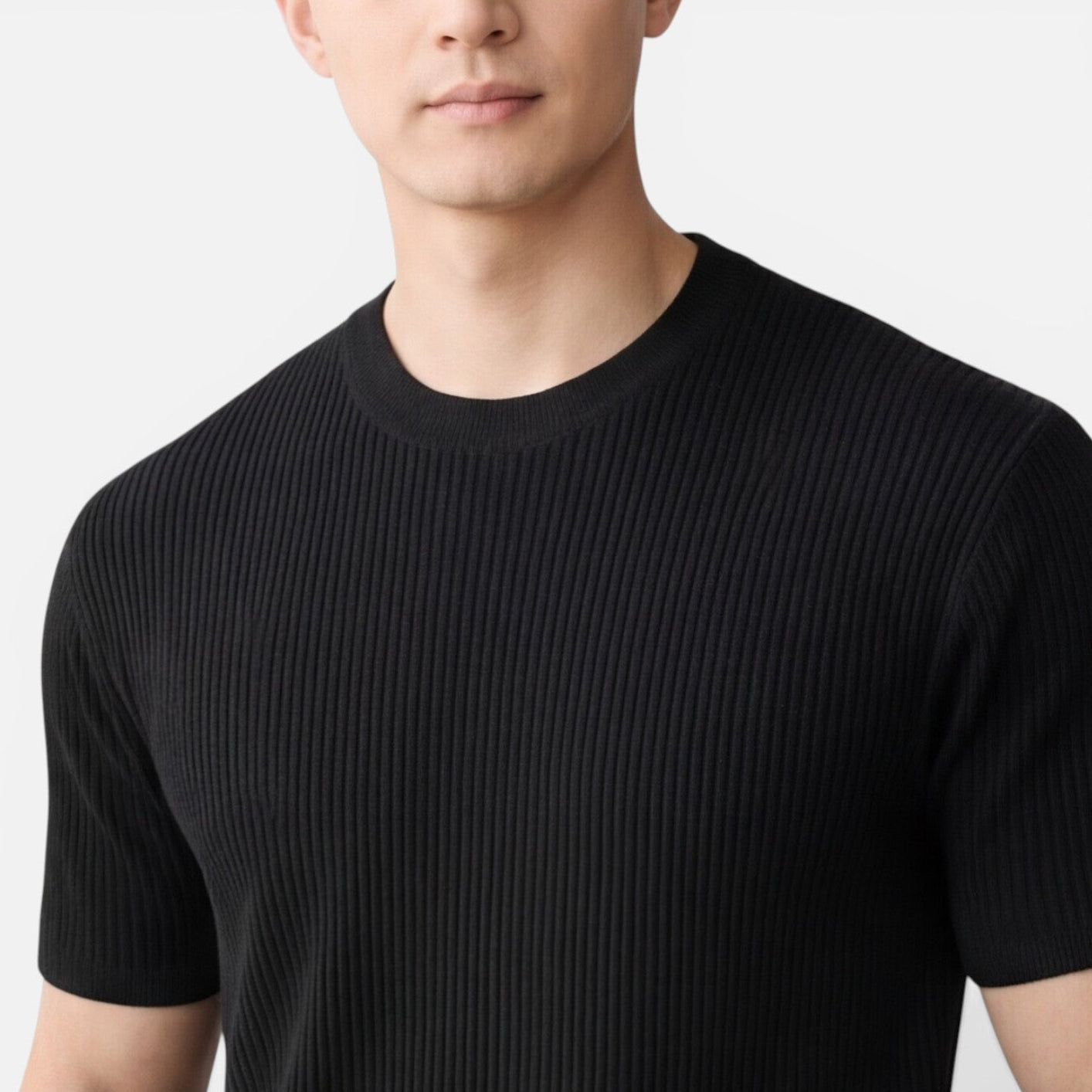 Men's Lightweight Ribbed Knit Slim Fit T-Shirt for Summer Wear
