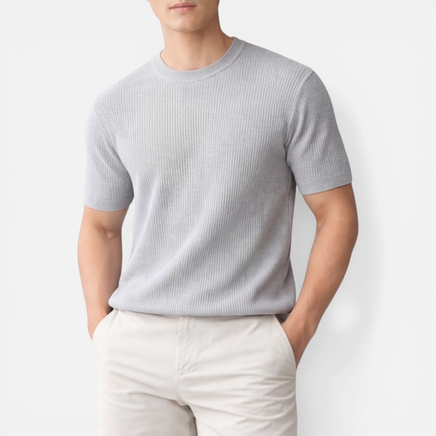 Men's Lightweight Ribbed Knit Slim Fit T-Shirt for Summer Wear