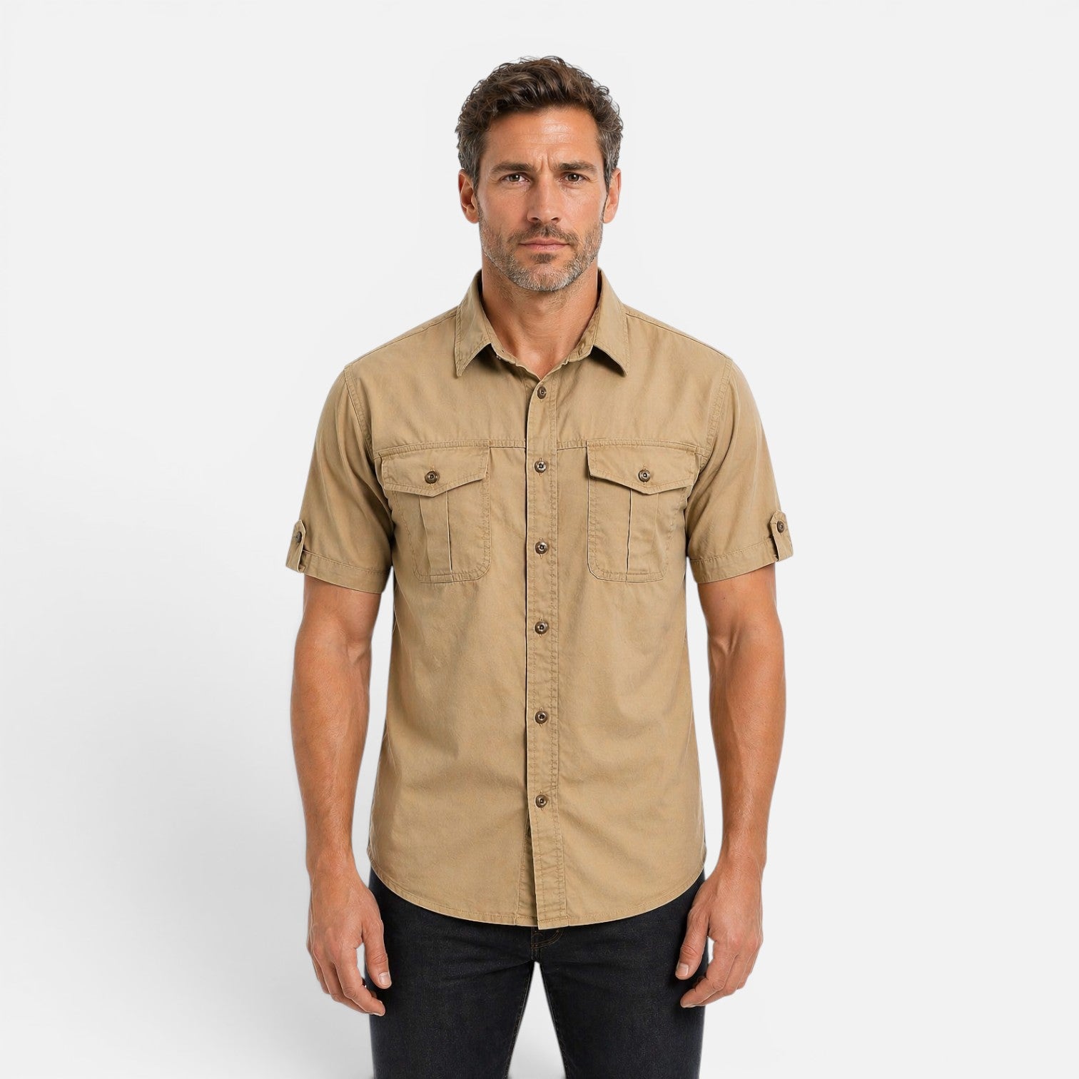 Men's Lightweight Short Sleeve Safari Shirt for Summer Outdoor Activities