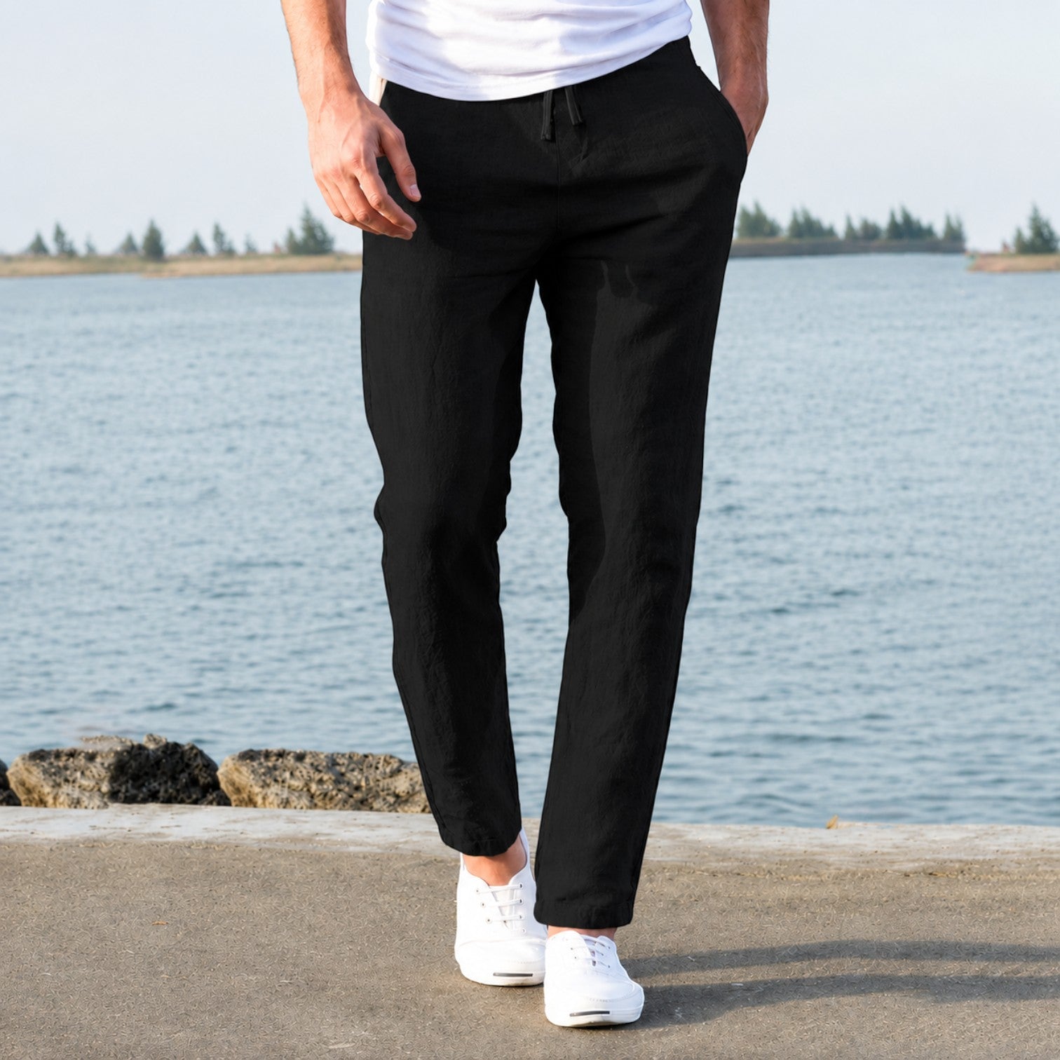 Men's Lightweight Slim Fit Drawstring Trousers for Summer Casual Wear