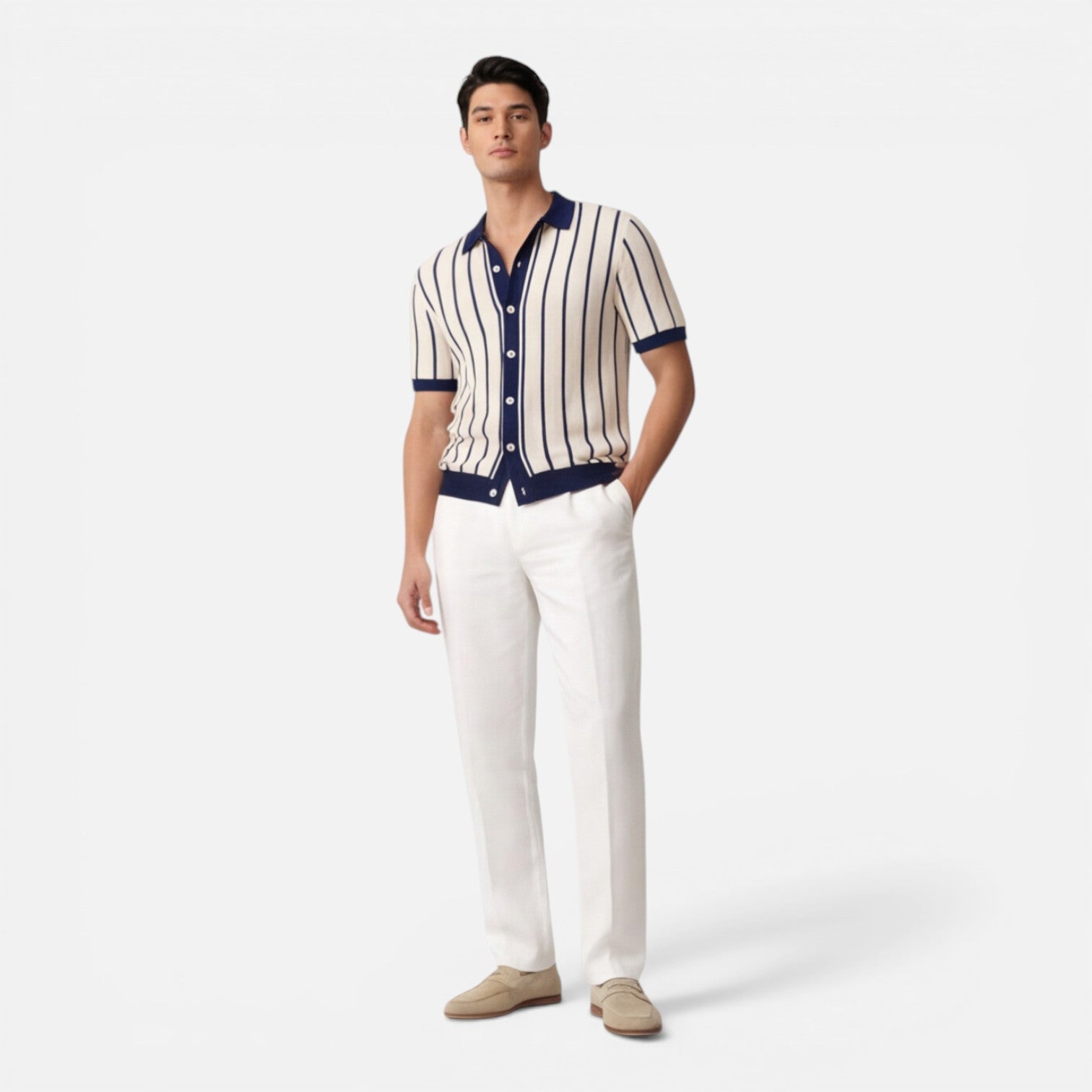 Men's Lightweight Striped Knit Polo Shirt | Classic Fit for Summer Wear