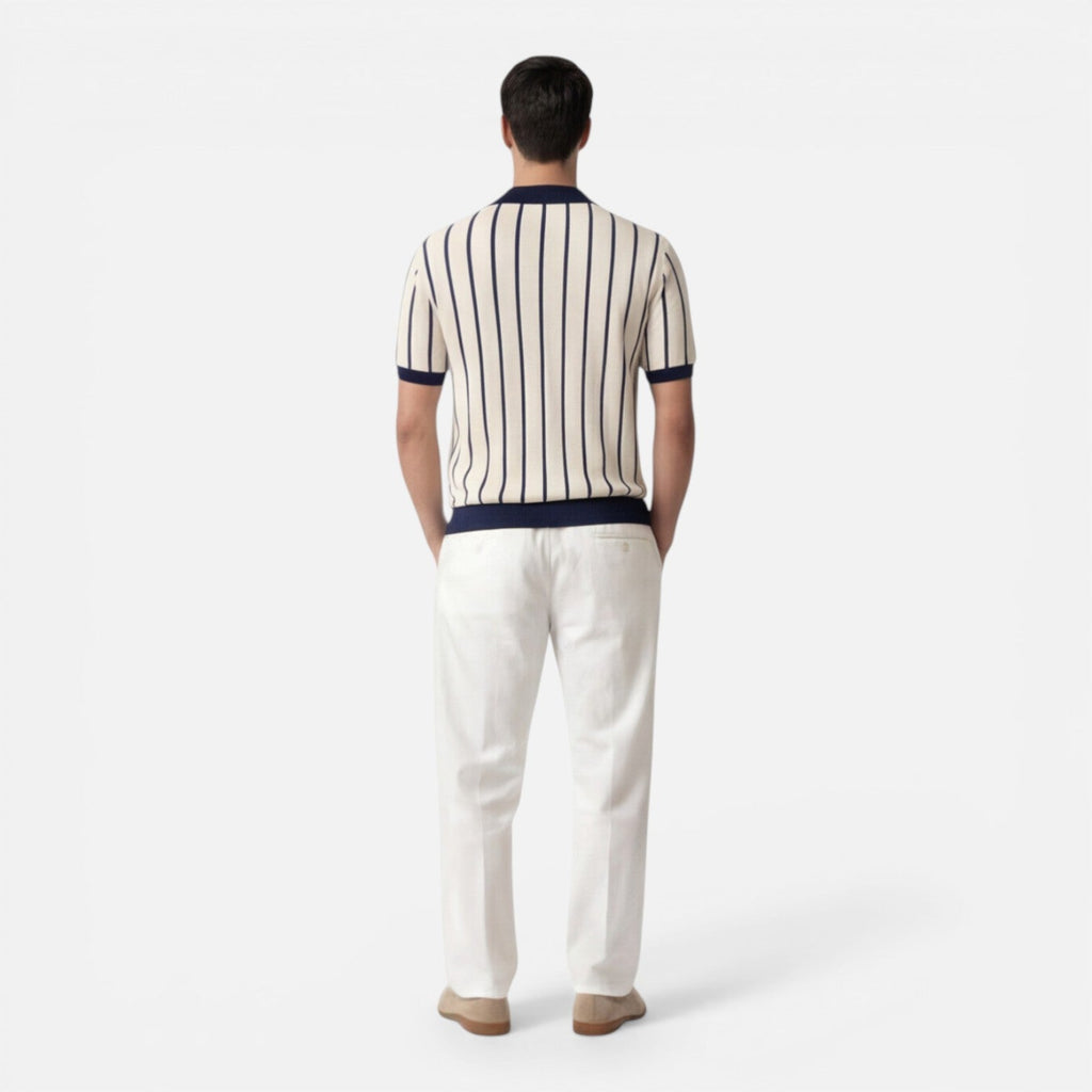 Men's Lightweight Striped Knit Polo Shirt | Classic Fit for Summer Wear
