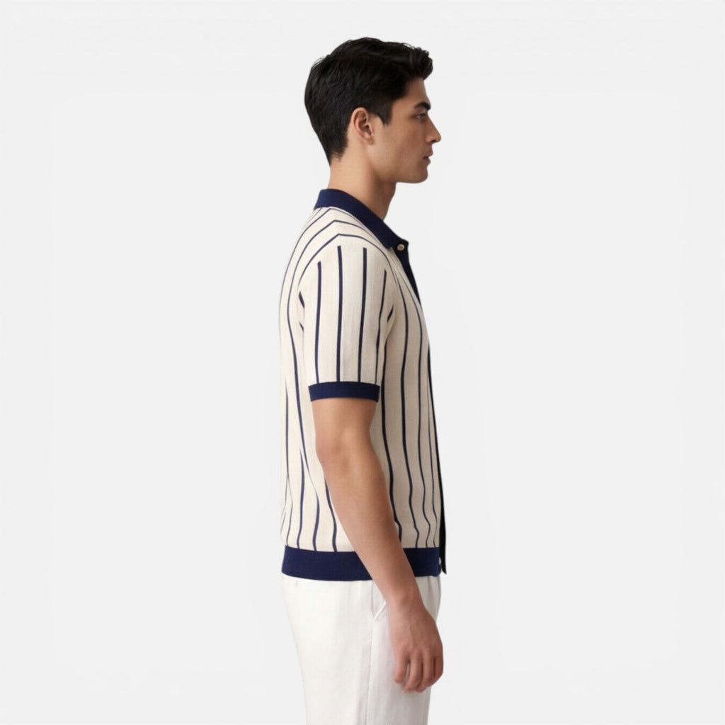 Men's Lightweight Striped Knit Polo Shirt | Classic Fit for Summer Wear