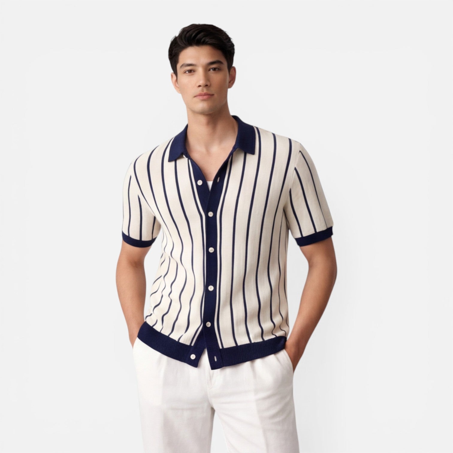 Men's Lightweight Striped Knit Polo Shirt | Classic Fit for Summer Wear