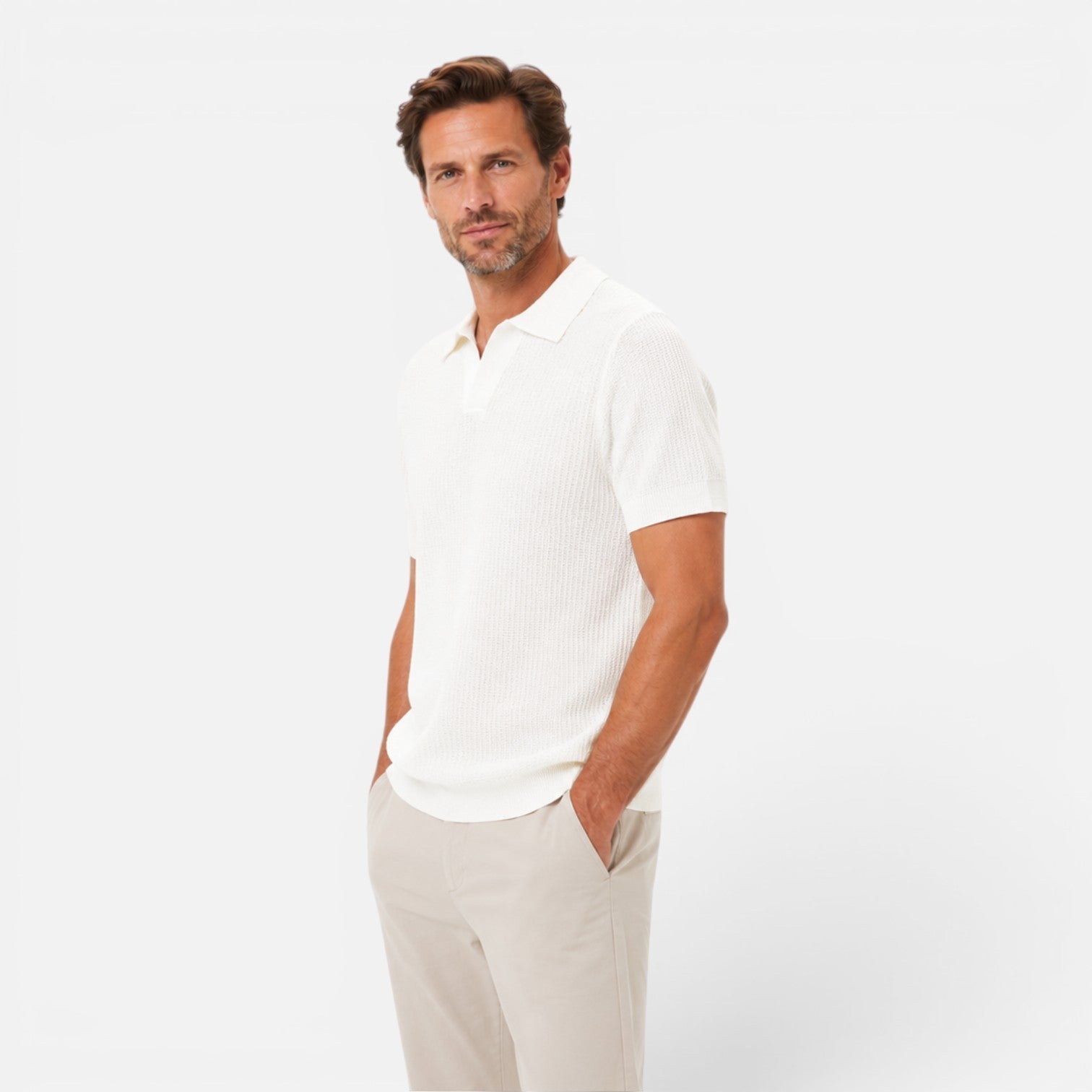 Men's Lightweight Textured Knit Polo Shirt for Summer Wear
