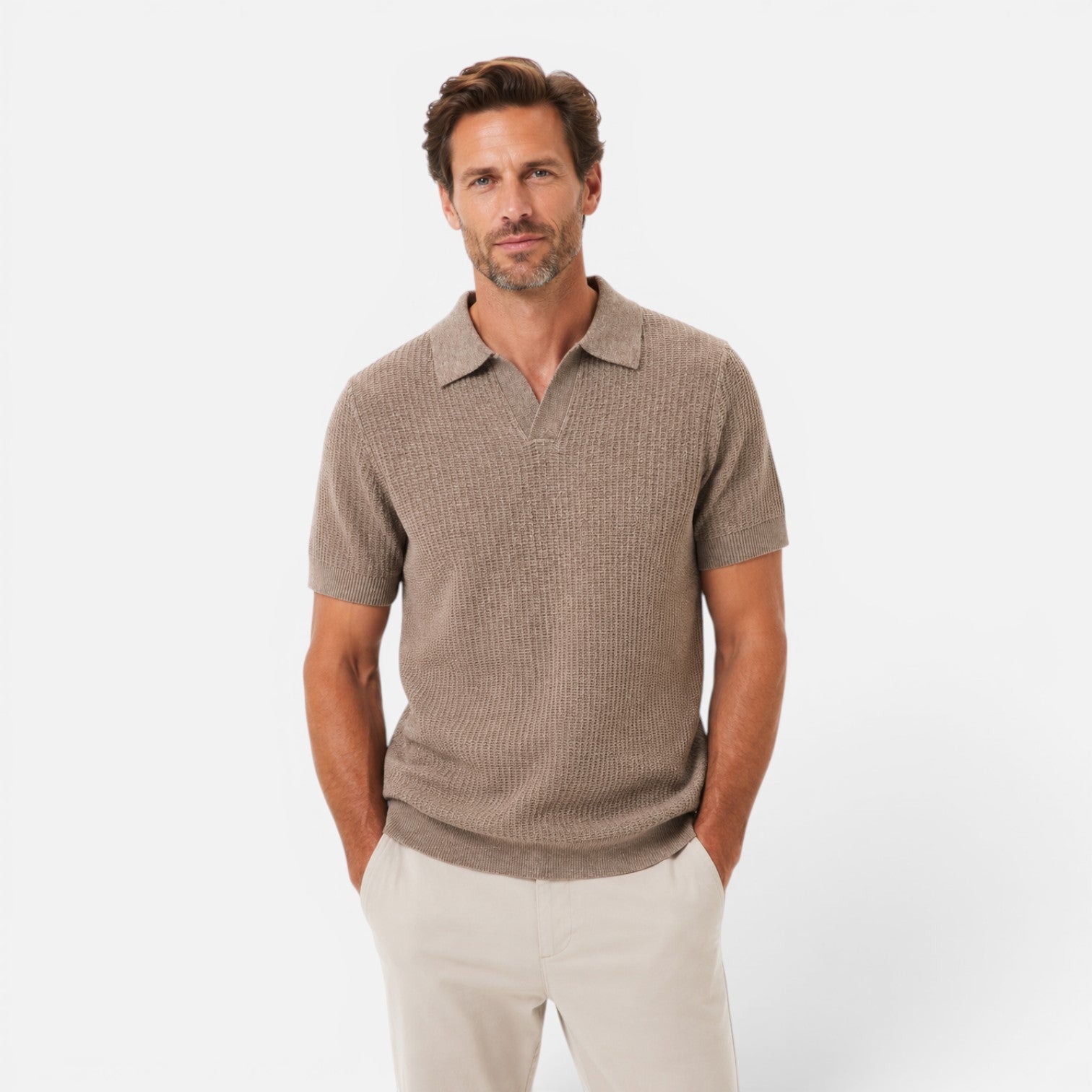 Men's Lightweight Textured Knit Polo Shirt for Summer Wear
