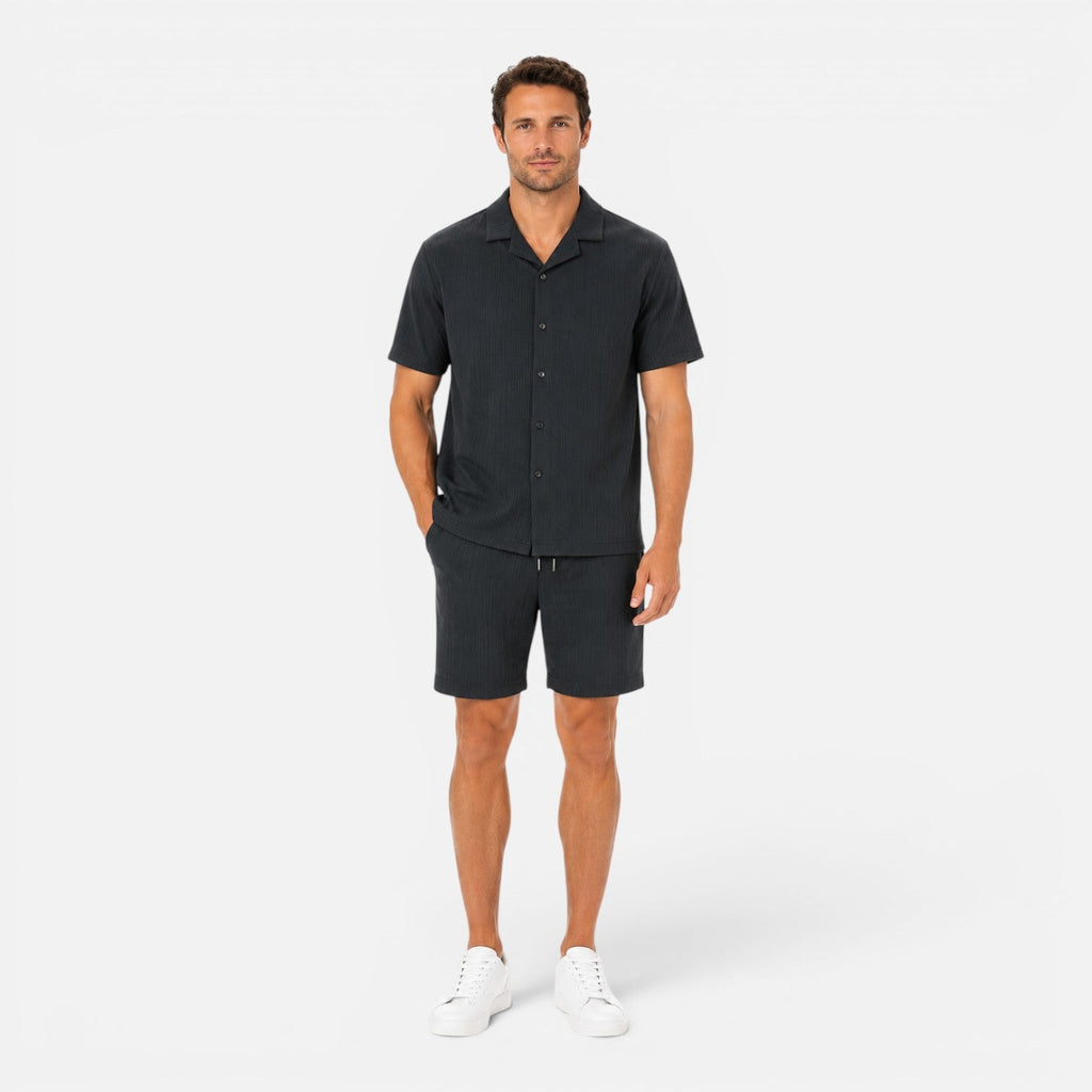 Men's Lightweight Textured Shirt and Shorts Set for Summer Casual Wear