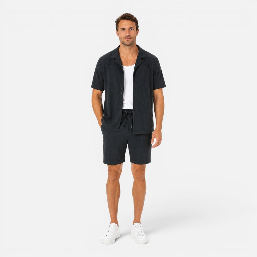 Men's Lightweight Textured Shirt and Shorts Set for Summer Casual Wear