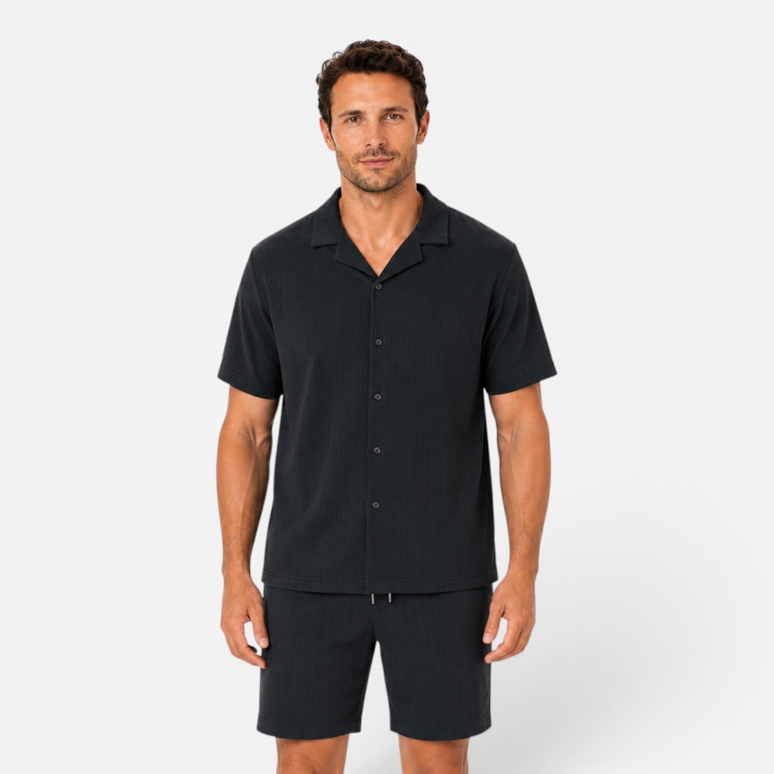 Men's Lightweight Textured Shirt and Shorts Set for Summer Casual Wear