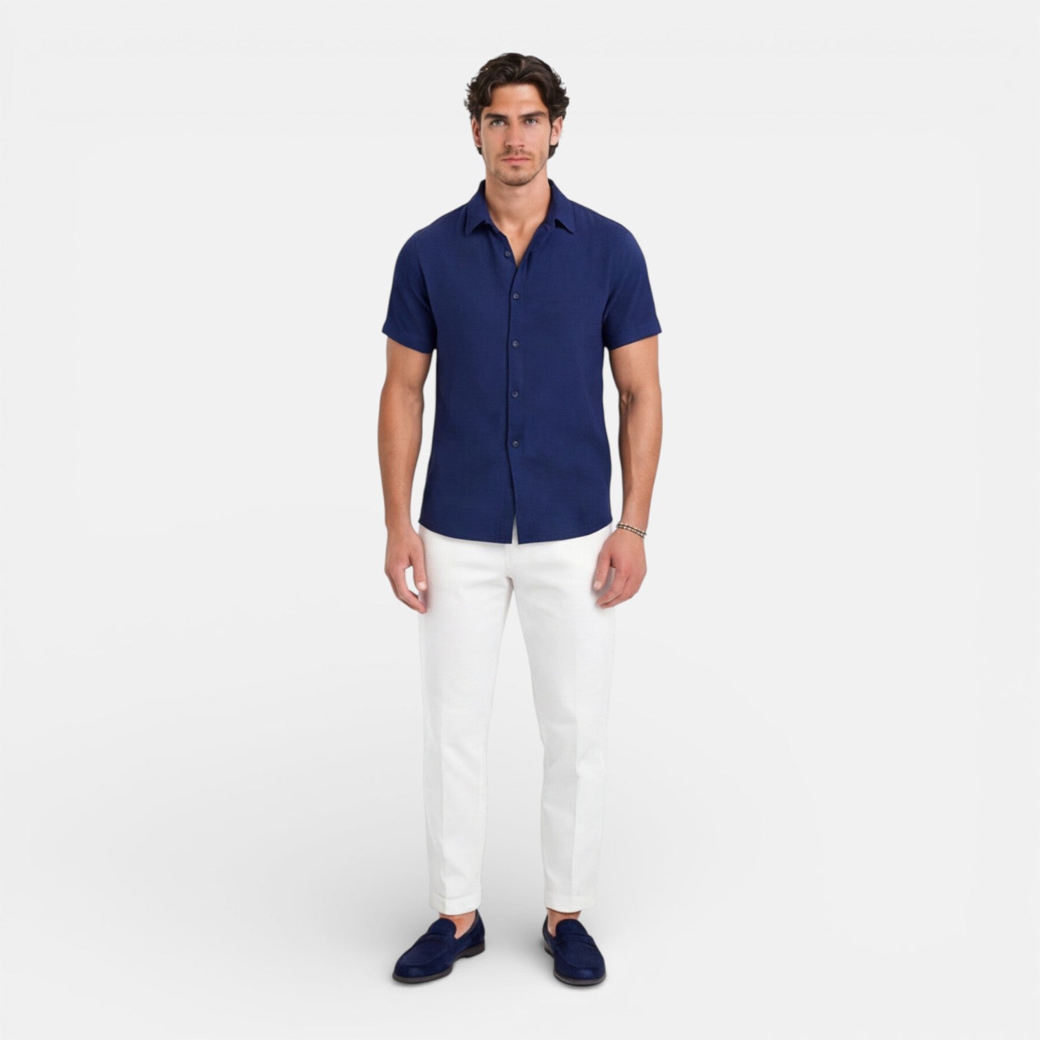 Men's Linen Cotton Blend Short Sleeve Shirt – Breathable Summer Wear