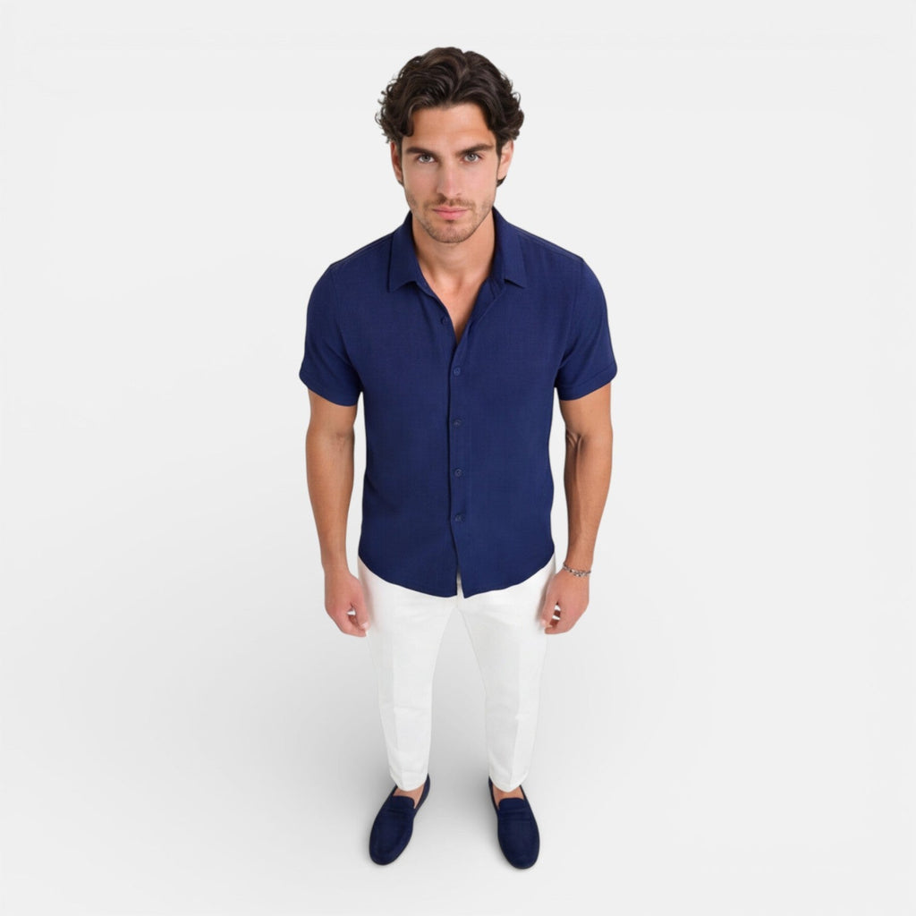 Men's Linen Cotton Blend Short Sleeve Shirt – Breathable Summer Wear