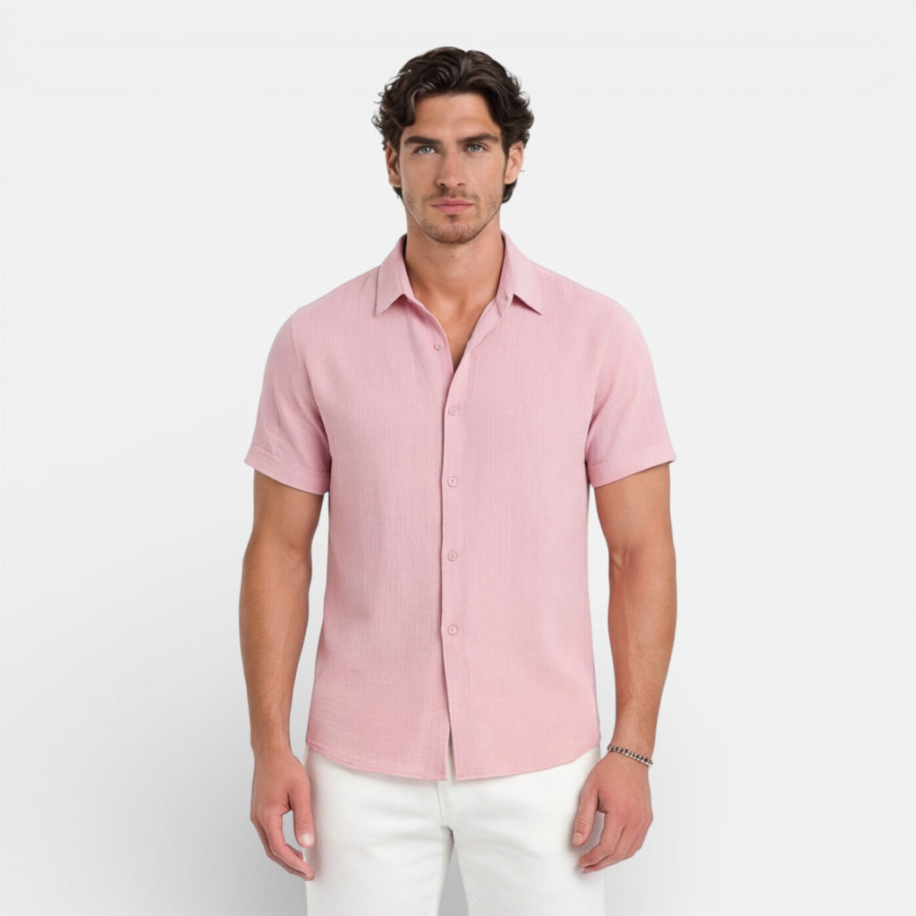 Men's Linen Cotton Blend Short Sleeve Shirt – Breathable Summer Wear