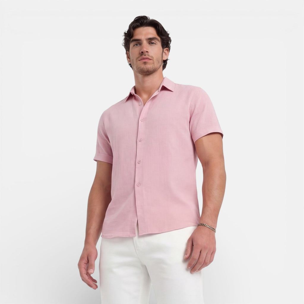 Men's Linen Cotton Blend Short Sleeve Shirt – Breathable Summer Wear