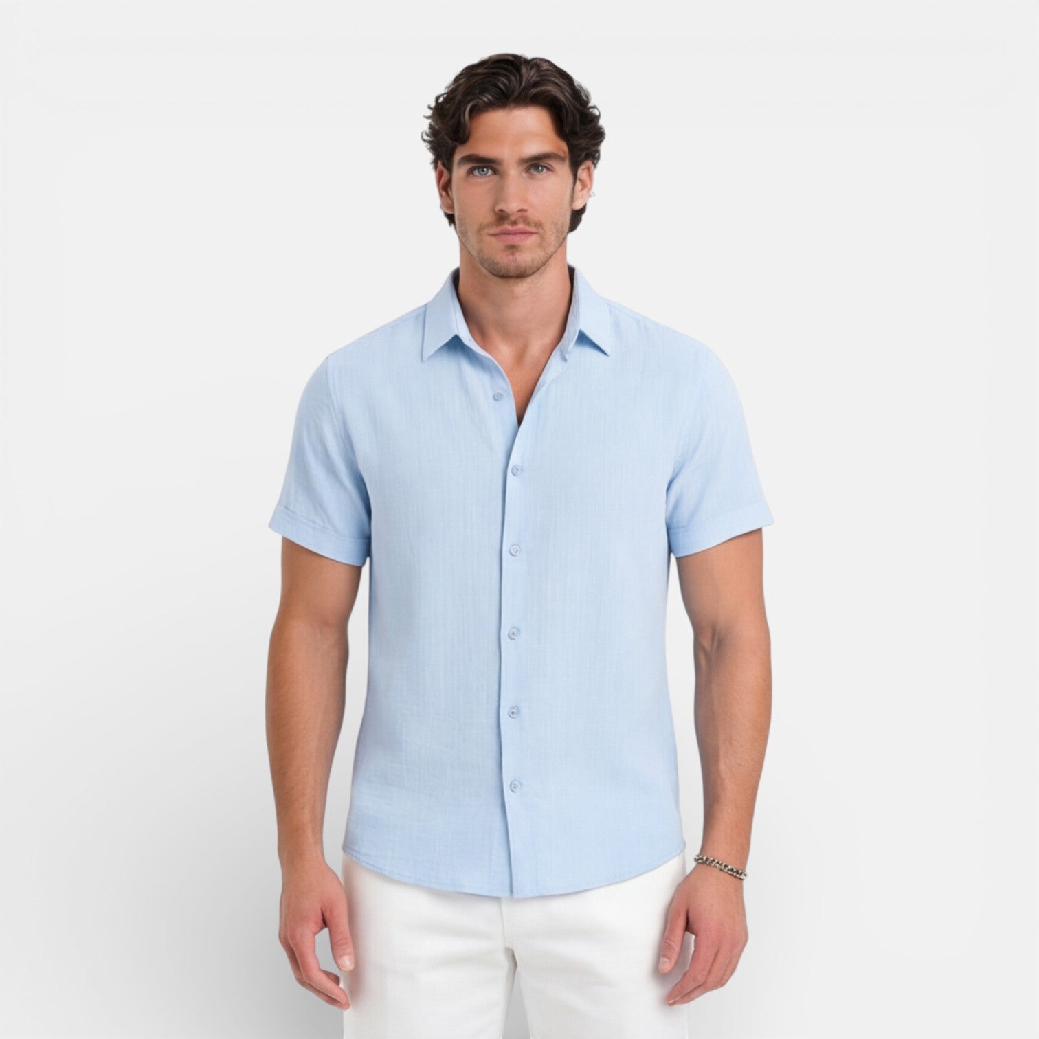 Men's Linen Cotton Blend Short Sleeve Shirt – Breathable Summer Wear