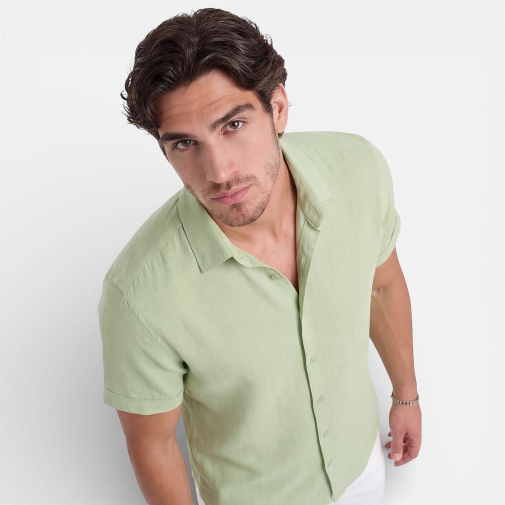Men's Linen Cotton Blend Short Sleeve Shirt – Breathable Summer Wear