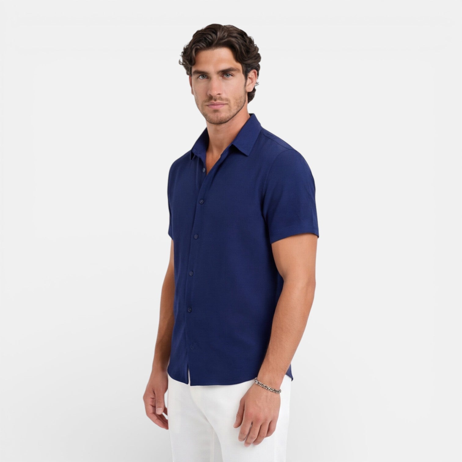 Men's Linen Cotton Blend Short Sleeve Shirt – Breathable Summer Wear