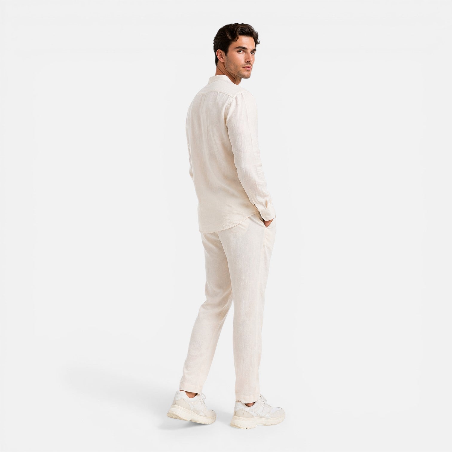 Men's Linen Relaxed Fit Shirt and Trousers Set for Casual Wear