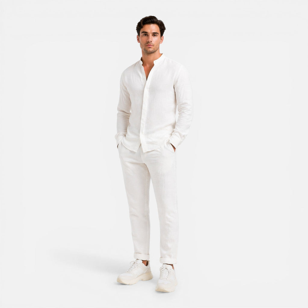 Men's Linen Relaxed Fit Shirt and Trousers Set for Casual Wear