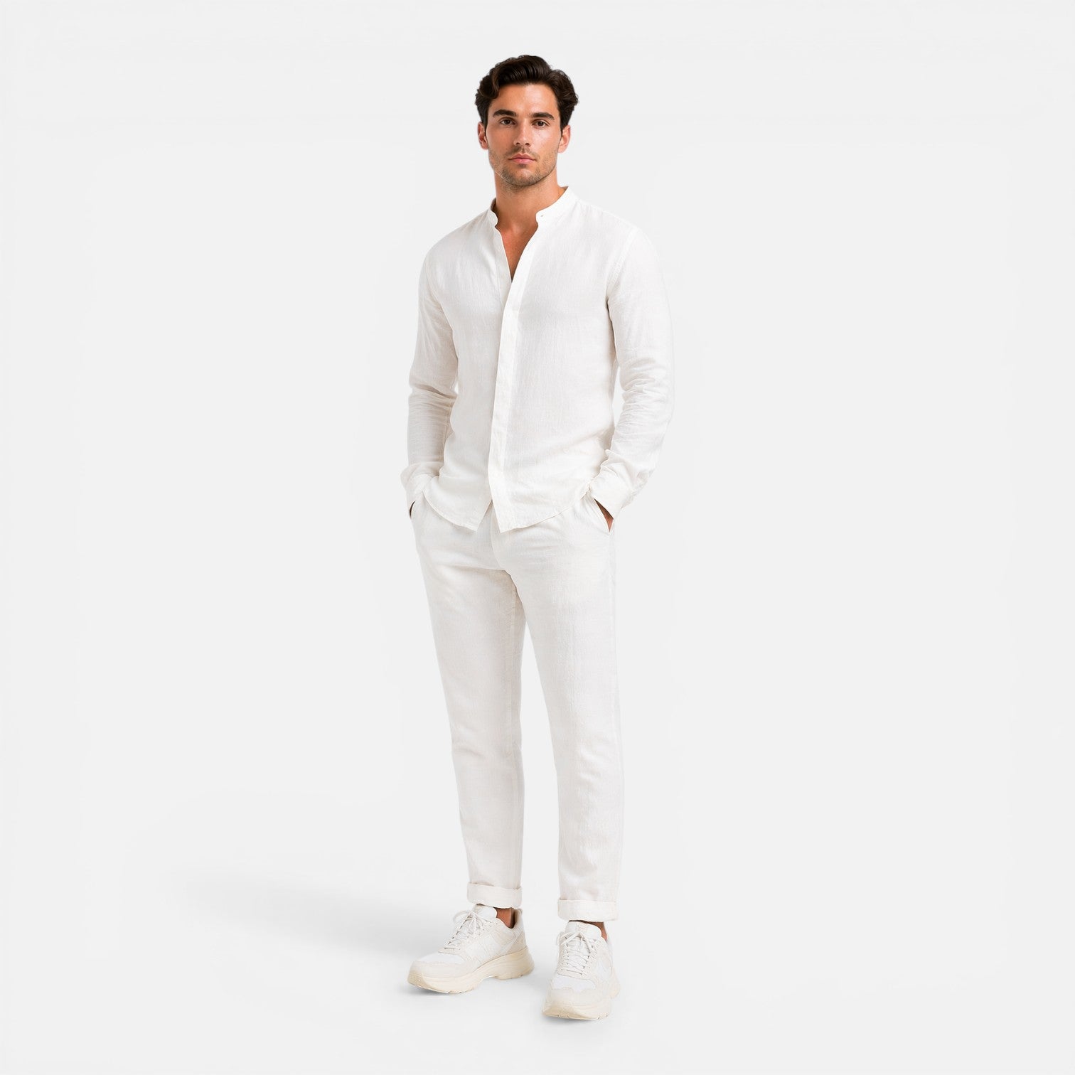 Men's Linen Relaxed Fit Shirt and Trousers Set for Casual Wear