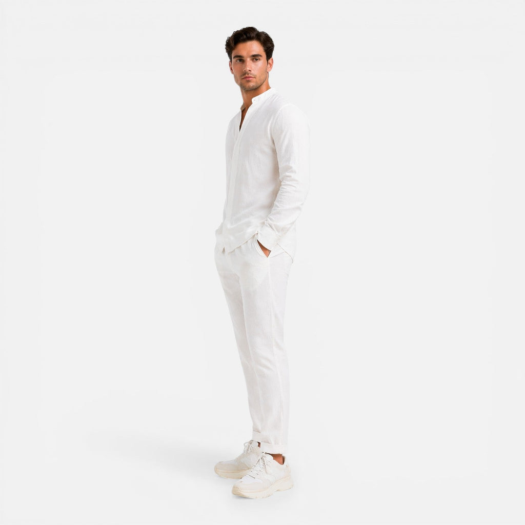 Men's Linen Relaxed Fit Shirt and Trousers Set for Casual Wear