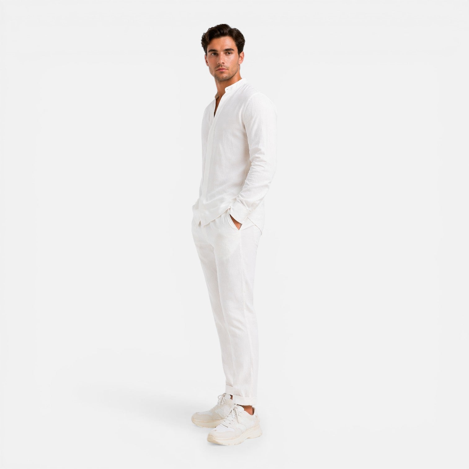 Men's Linen Relaxed Fit Shirt and Trousers Set for Casual Wear