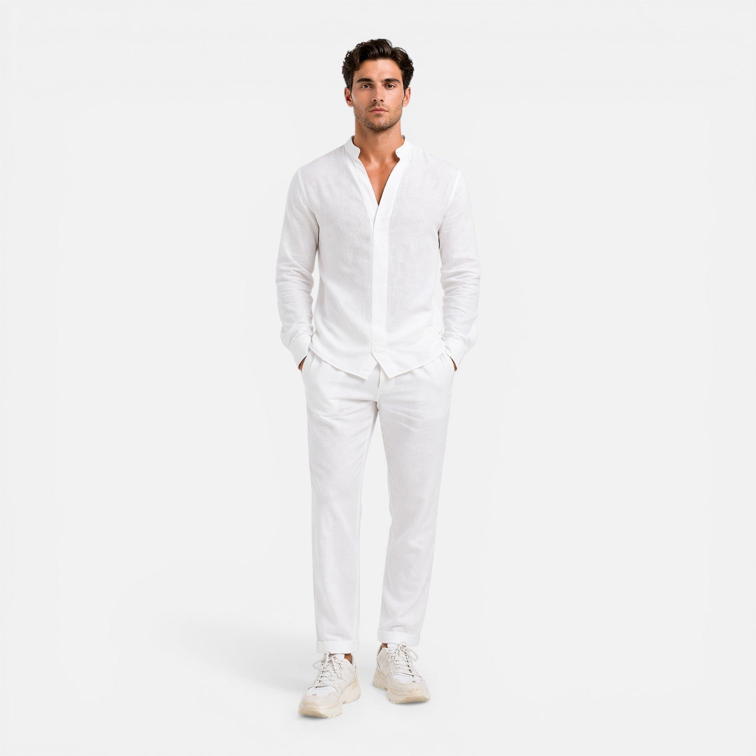 Men's Linen Relaxed Fit Shirt and Trousers Set for Casual Wear