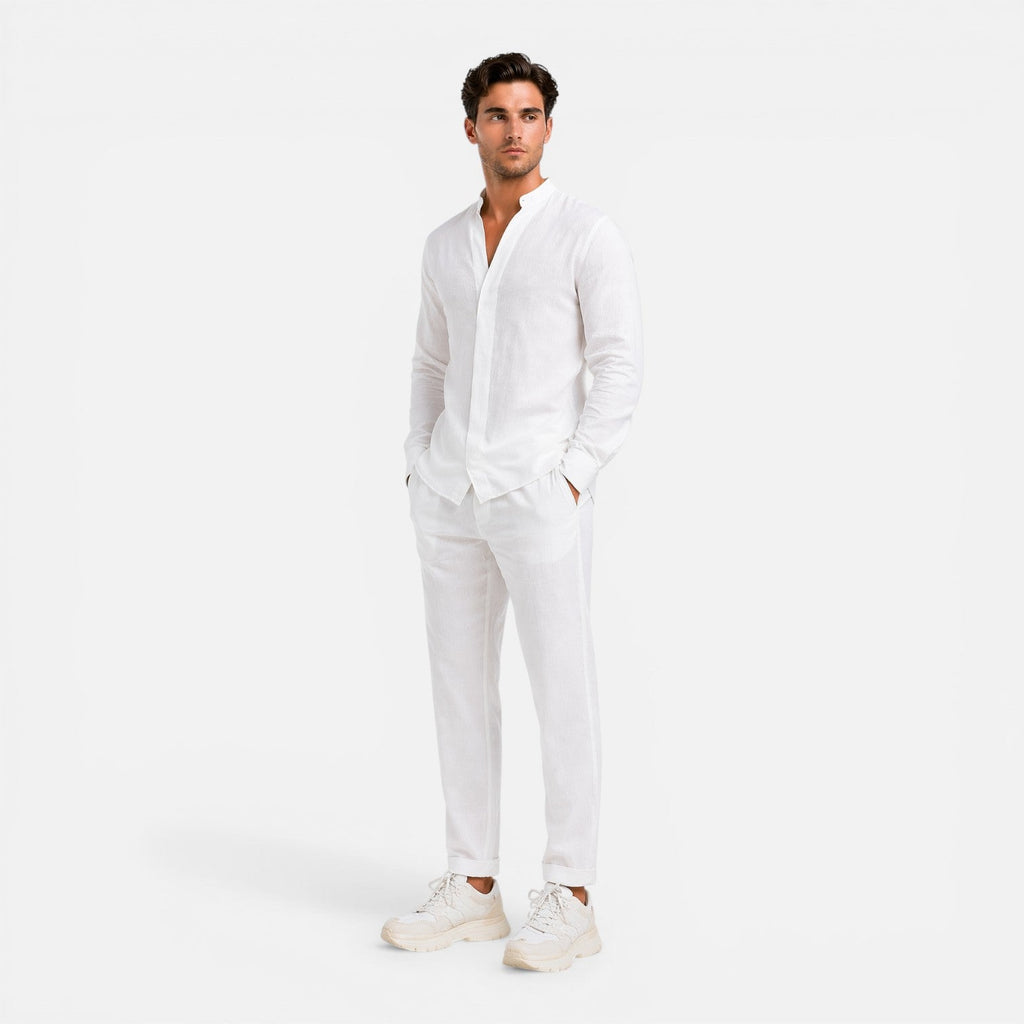 Men's Linen Relaxed Fit Shirt and Trousers Set for Casual Wear