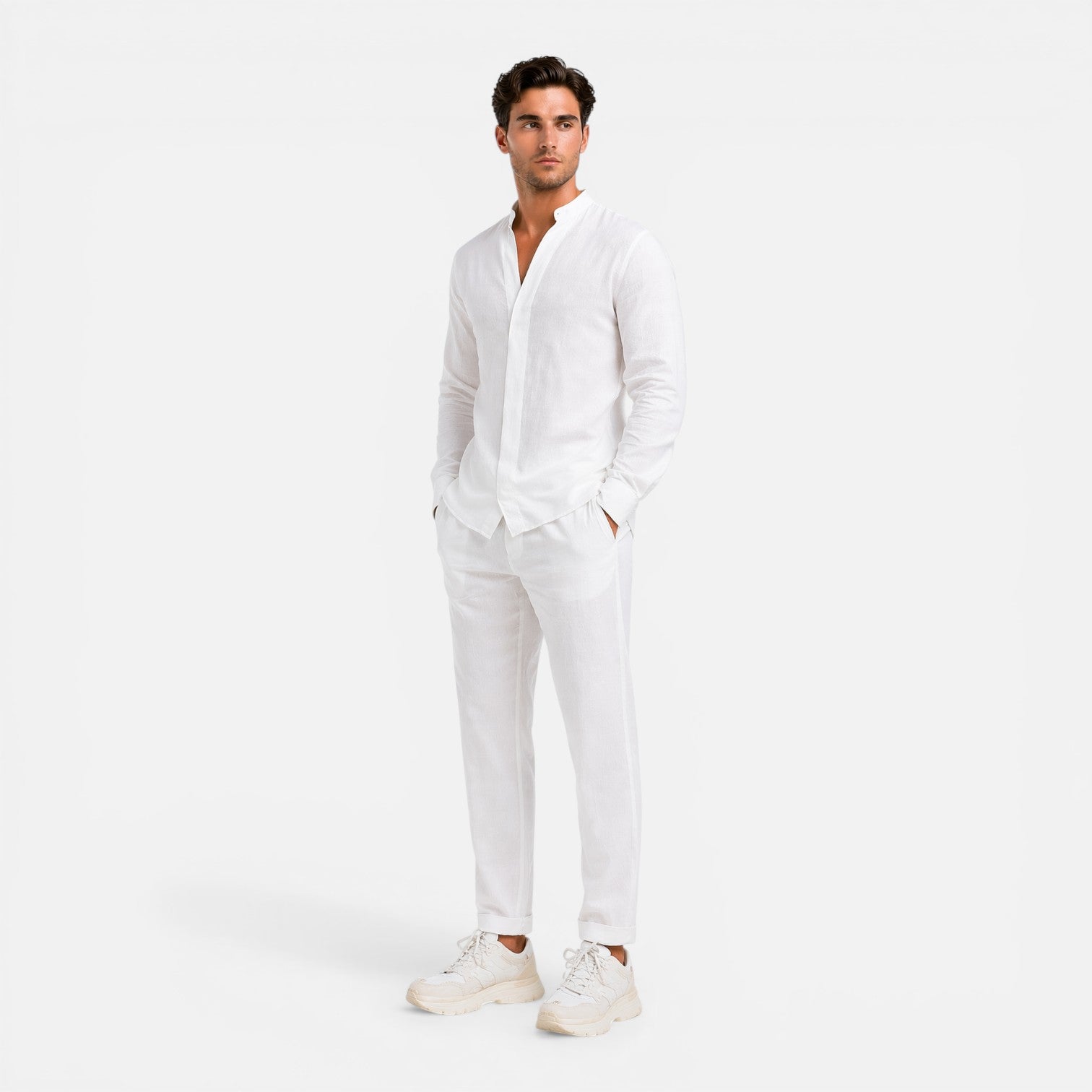 Men's Linen Relaxed Fit Shirt and Trousers Set for Casual Wear
