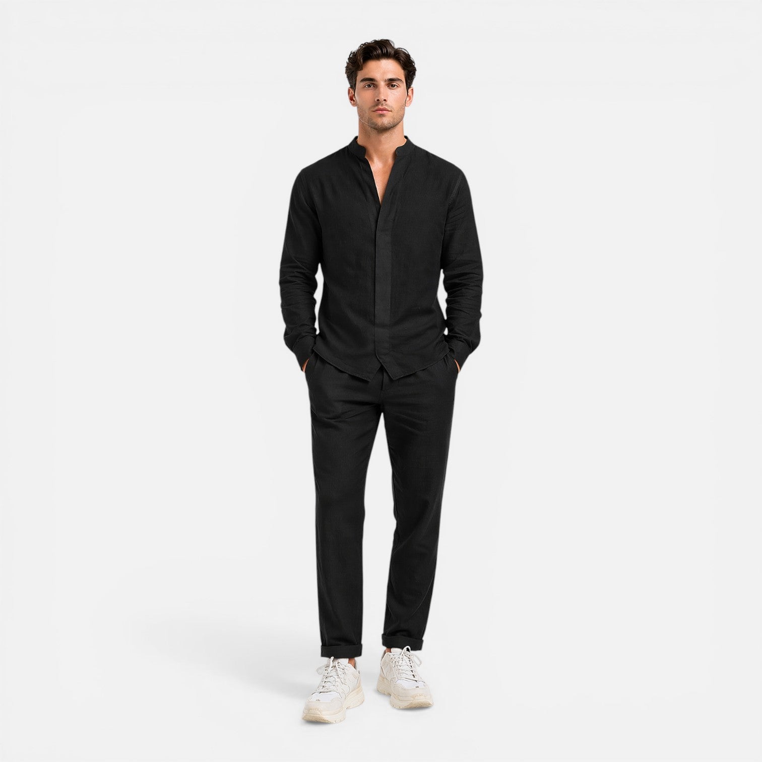 Men's Linen Relaxed Fit Shirt and Trousers Set for Casual Wear