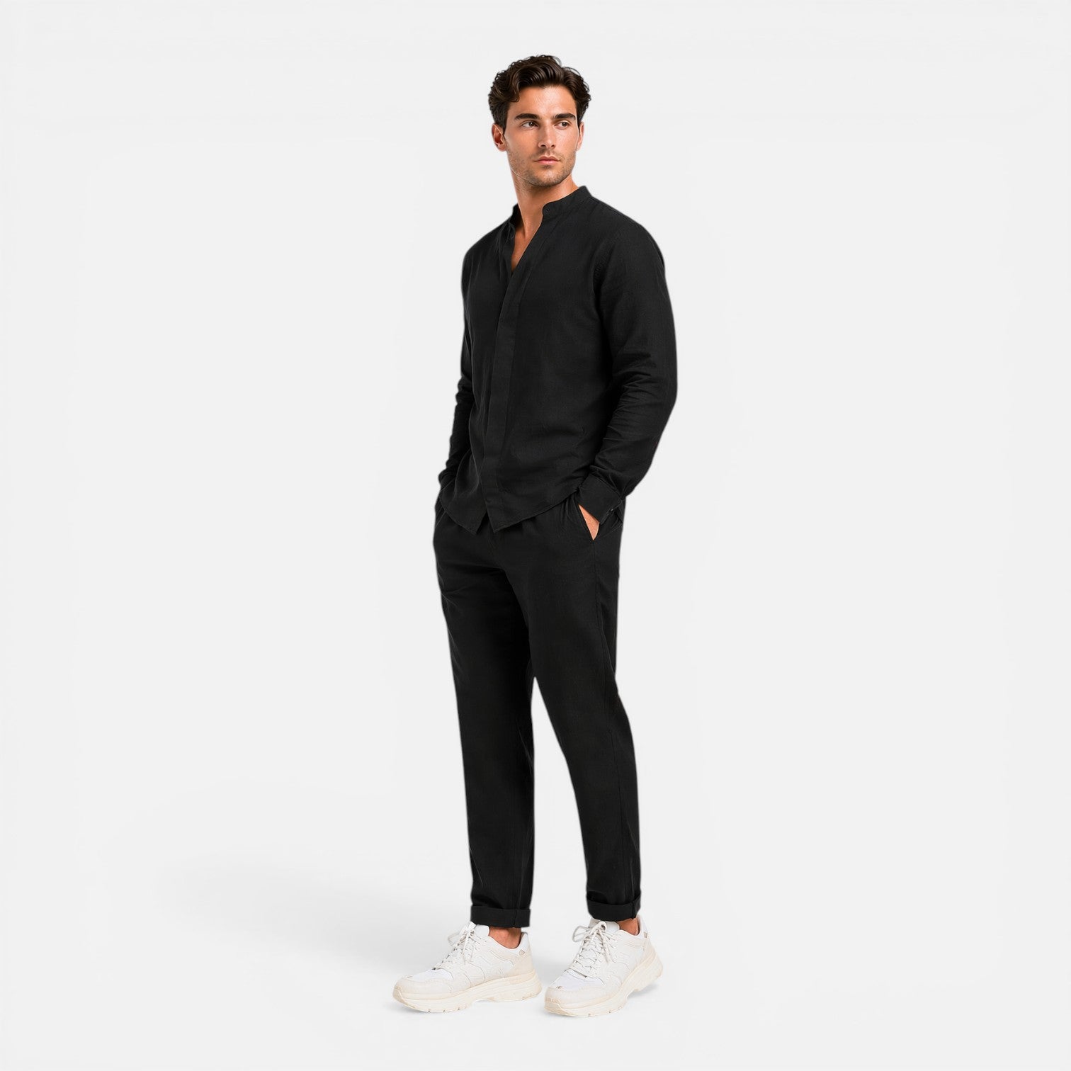 Men's Linen Relaxed Fit Shirt and Trousers Set for Casual Wear