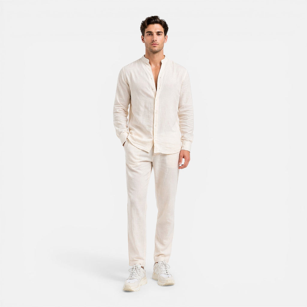 Men's Linen Relaxed Fit Shirt and Trousers Set for Casual Wear