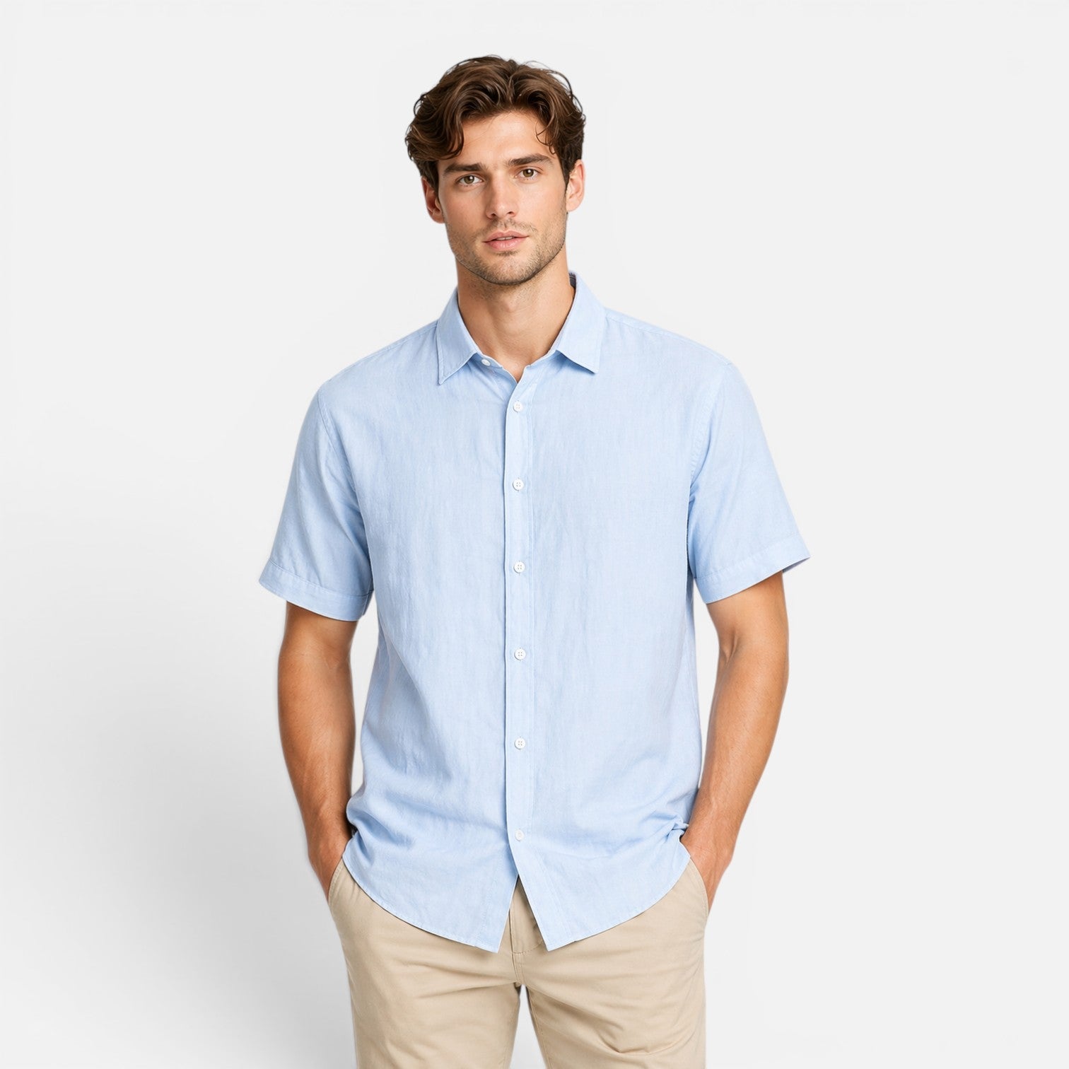 Men's Linen Short Sleeve Button-Up Shirt | Breathable Comfort for Casual Wear