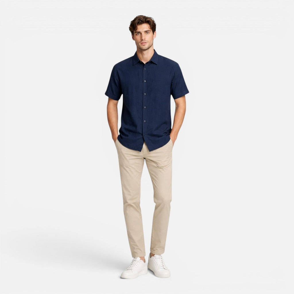 Men's Linen Short Sleeve Button-Up Shirt | Breathable Comfort for Casual Wear