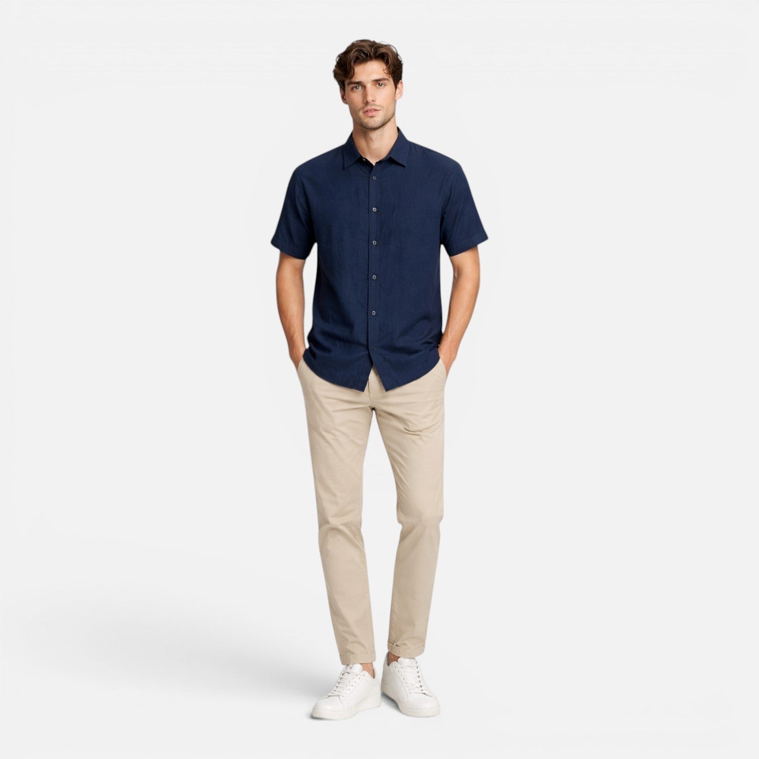 Men's Linen Short Sleeve Button-Up Shirt | Breathable Comfort for Casual Wear