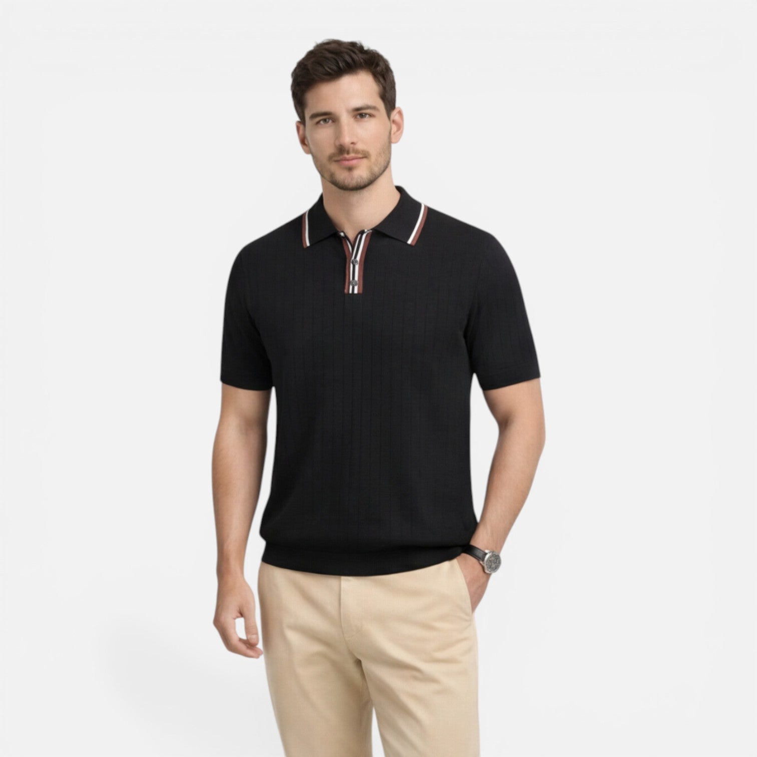 Men's Ribbed Cotton Polo Shirt | Lightweight Comfort | Classic Fit