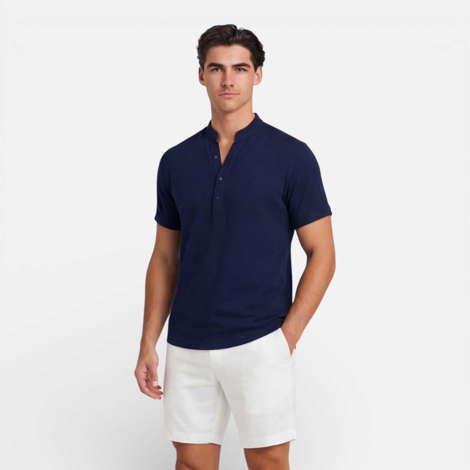 Men's Slim Fit Cotton Short Sleeve Henley Shirt for Casual Summer Wear