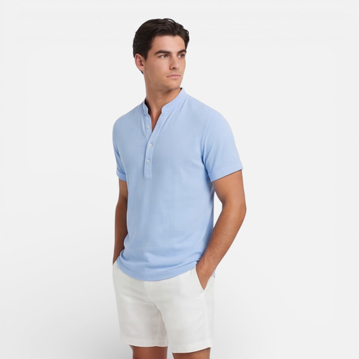 Men's Slim Fit Cotton Short Sleeve Henley Shirt for Casual Summer Wear