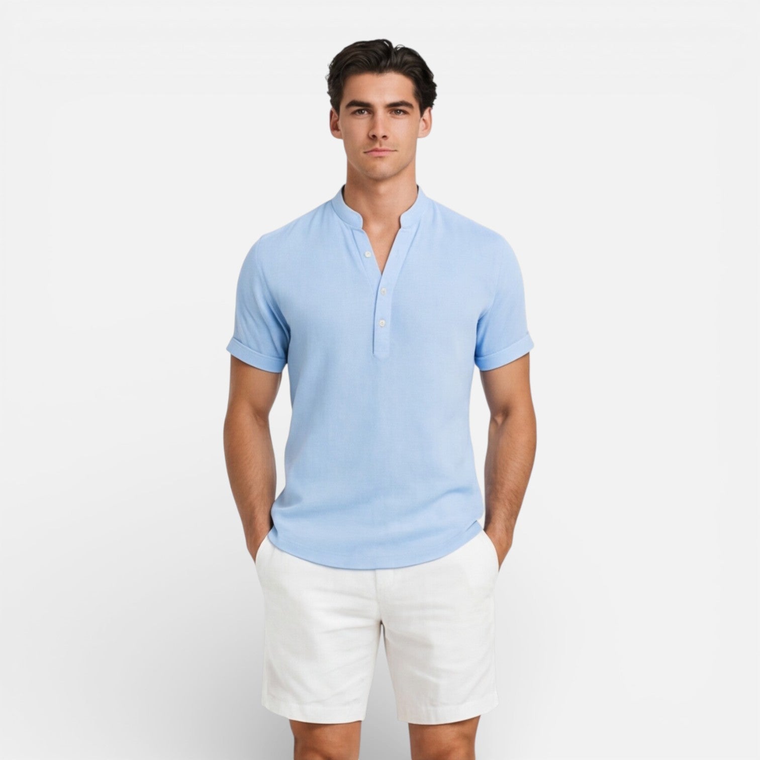 Men's Slim Fit Cotton Short Sleeve Henley Shirt for Casual Summer Wear