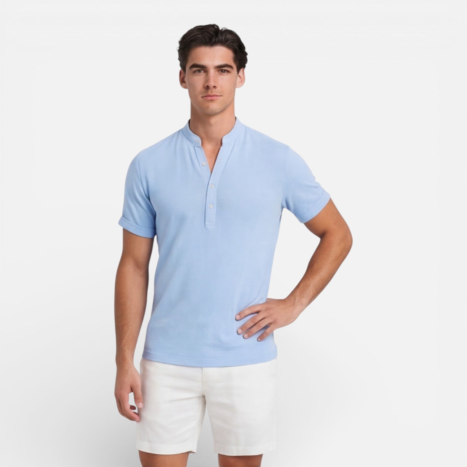 Men's Slim Fit Cotton Short Sleeve Henley Shirt for Casual Summer Wear