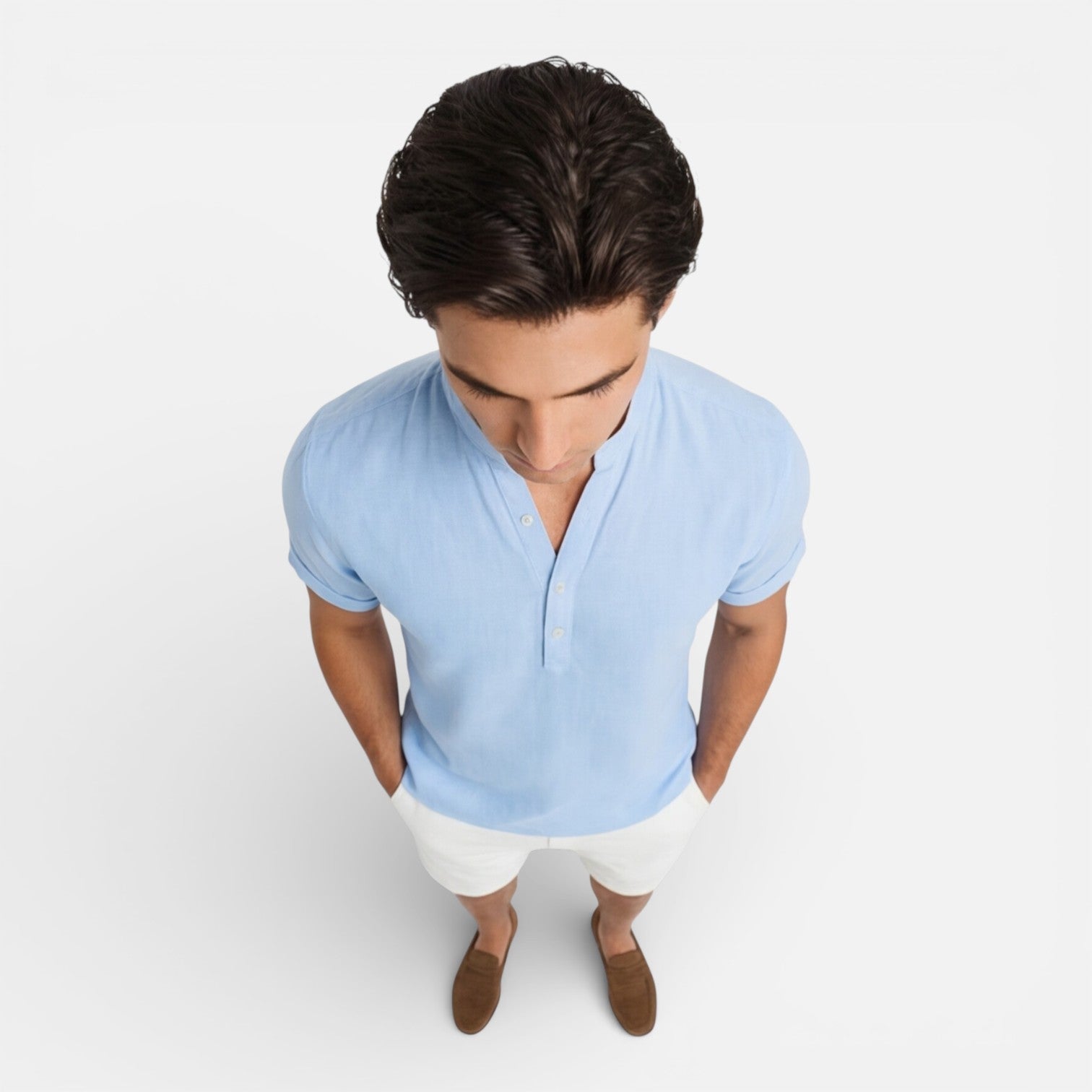 Men's Slim Fit Cotton Short Sleeve Henley Shirt for Casual Summer Wear