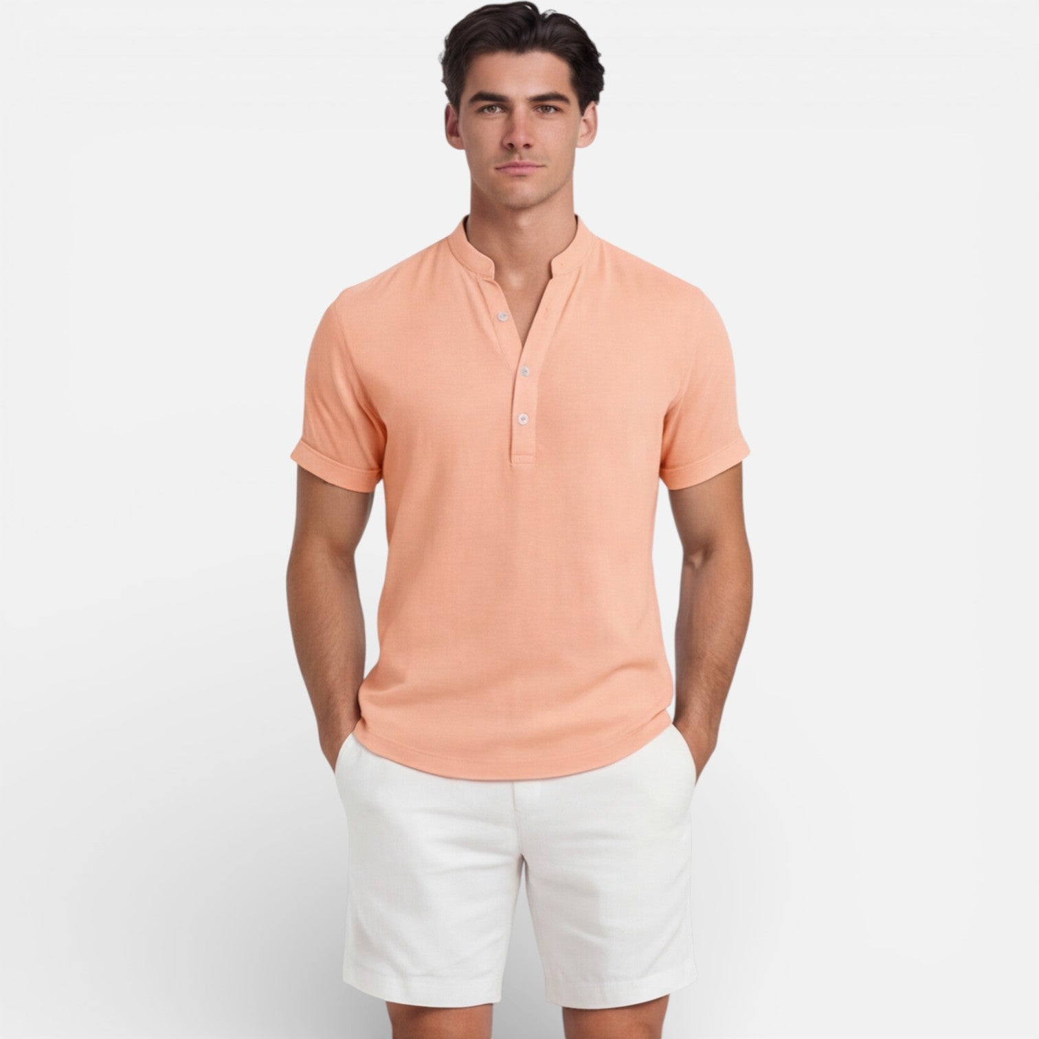 Men's Slim Fit Cotton Short Sleeve Henley Shirt for Casual Summer Wear